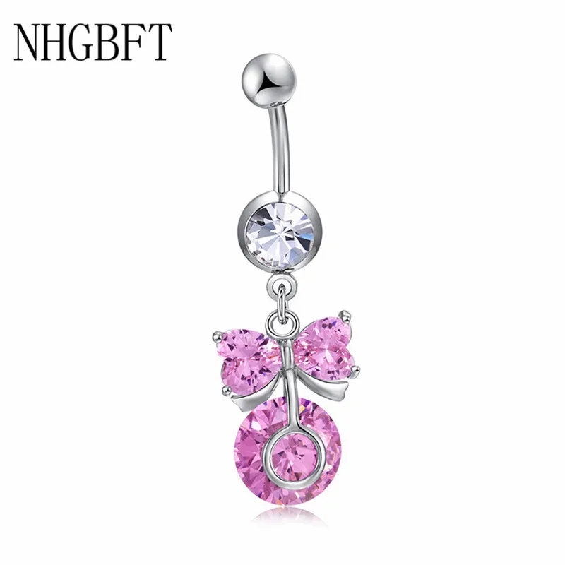 

NHGBFT Bowknot zircon belly button nails Belly Piercing Surgical Steel Navel Rings Sexy Body Jewelry