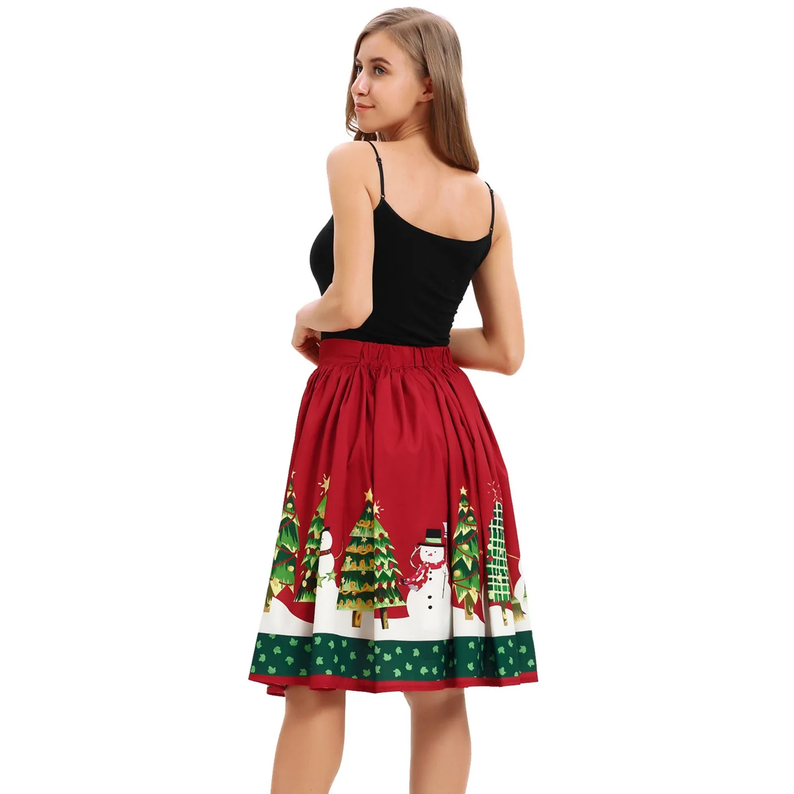 Женская юбка юбки faldas jupe femme shein saia Женская Повседневная Рождественская юбка-клеш с высокой талией, бальное платье для косплея