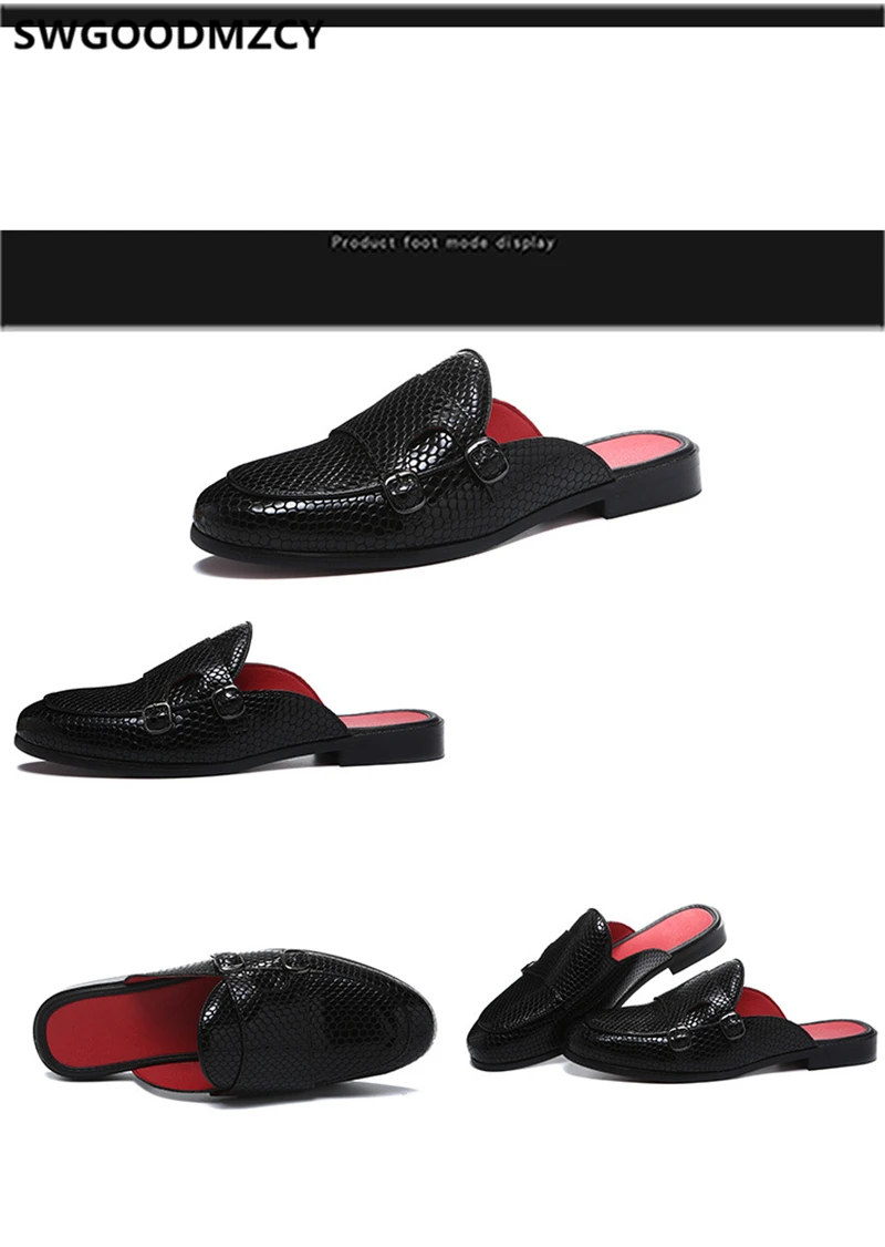 double monk strap shoes men leather half shoes for men mule masculino Coiffeur men half shoes zapatos de hombre casuales cuero