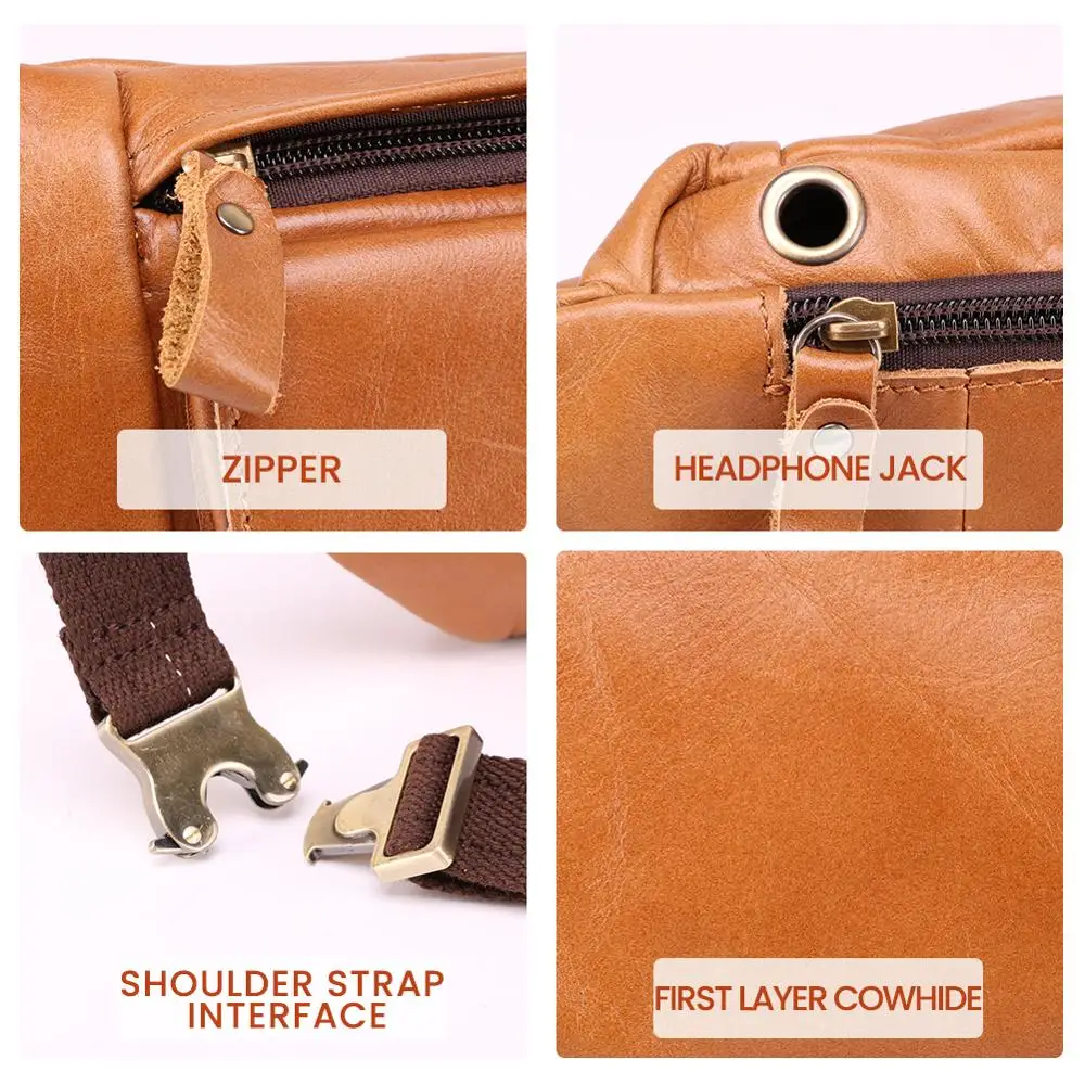 Lachiour Chest Bag Men Genuine Leather Waist Bags High Quality Boys Cowhide Leather Messenger Bag Male Sling Pouch Bag For Phone