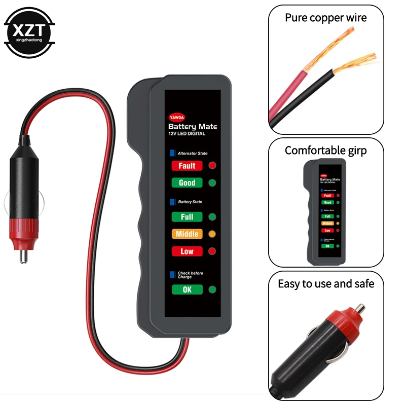 Автомобильный анализатор аккумулятора цифровой мощности для сигарет 12 в 6