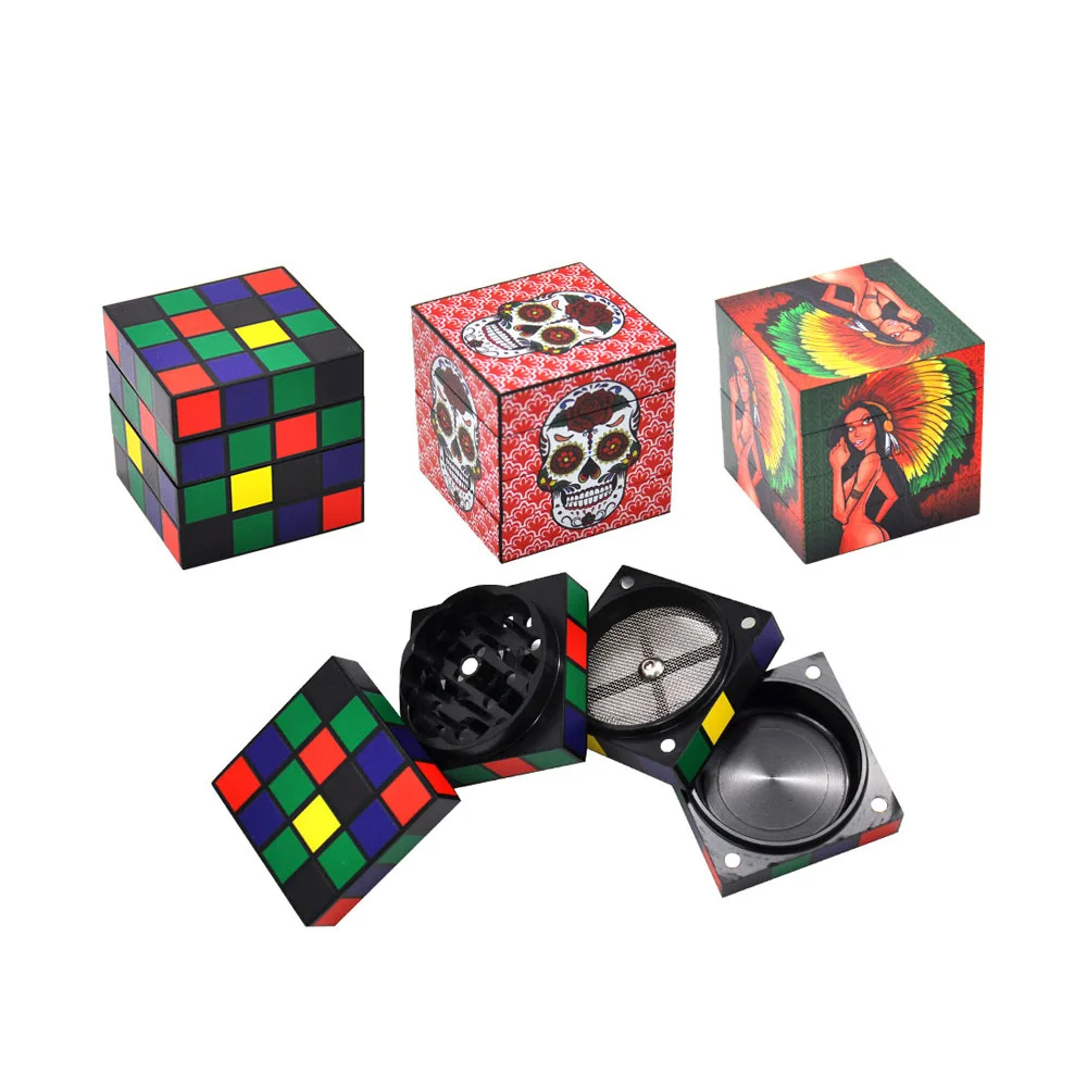

Creativity 4 Layers Smoking Cube shape Herb Grinders Tobacco Cigarette Spice Herbal Spice Grinding Machine Pipe accessories