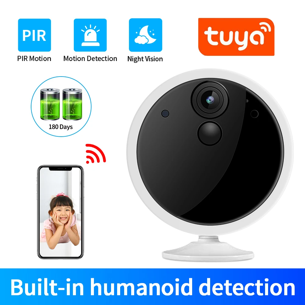 

Tuya app 1080P HD Battery Camera IP Camera 4800mAh Rechargeable 2 Way Audio Outdoor camera Home Security Wifi Camera PIR Motion