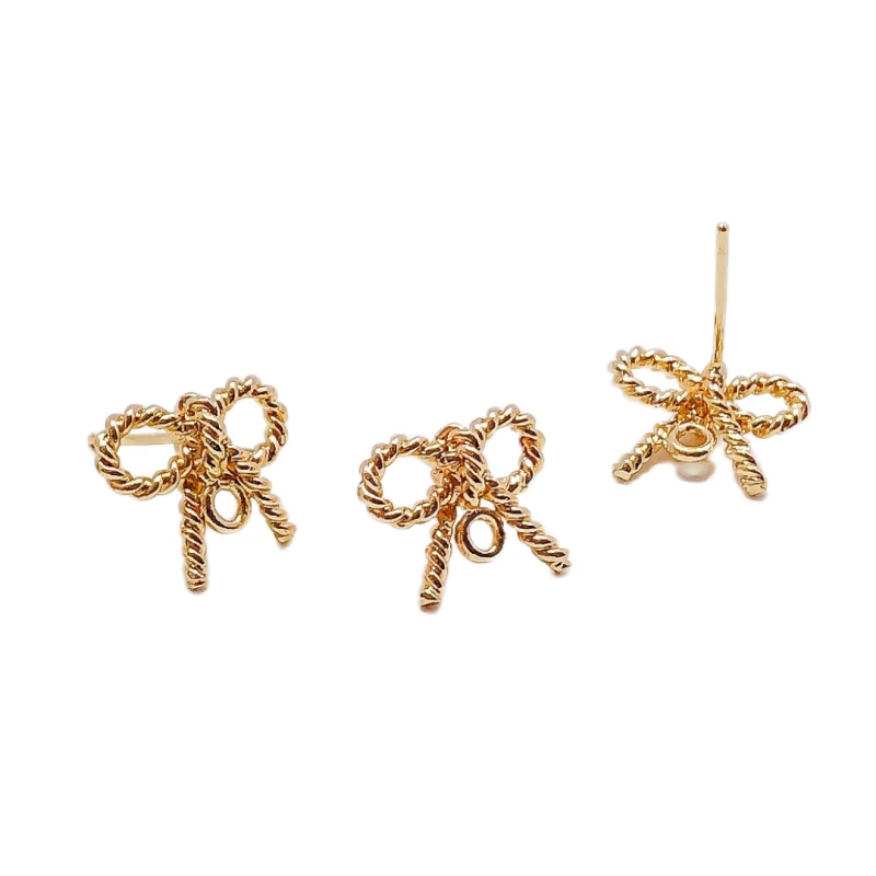 

Real Gold Color Plated Bow-knot Stud Earring Wire Diy Material Pendant Eardrop Accessories Charms Jewelry Component 6pcs