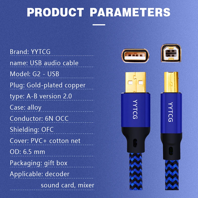yytcg hifi usb cable dac a b alpha 6n occ digital ab audio a to b high end type a to type b hifi data cable free global shipping