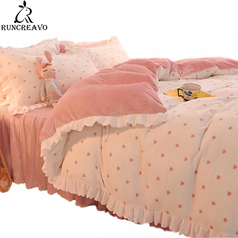 

Bed Skirt Milk Fiber Four-piece Set Winter Coral Fleece Thick Suede Double-sided Velvet Winter Bed Sheet Quilt Cover