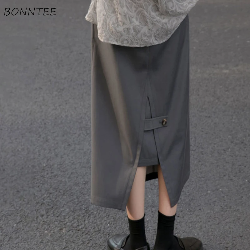 

A-line Skirts Women Design Clothing Preppy New Arrival Pocket Mid-calf All-match Solid Simple Streetwear Vacation Vintage Trendy