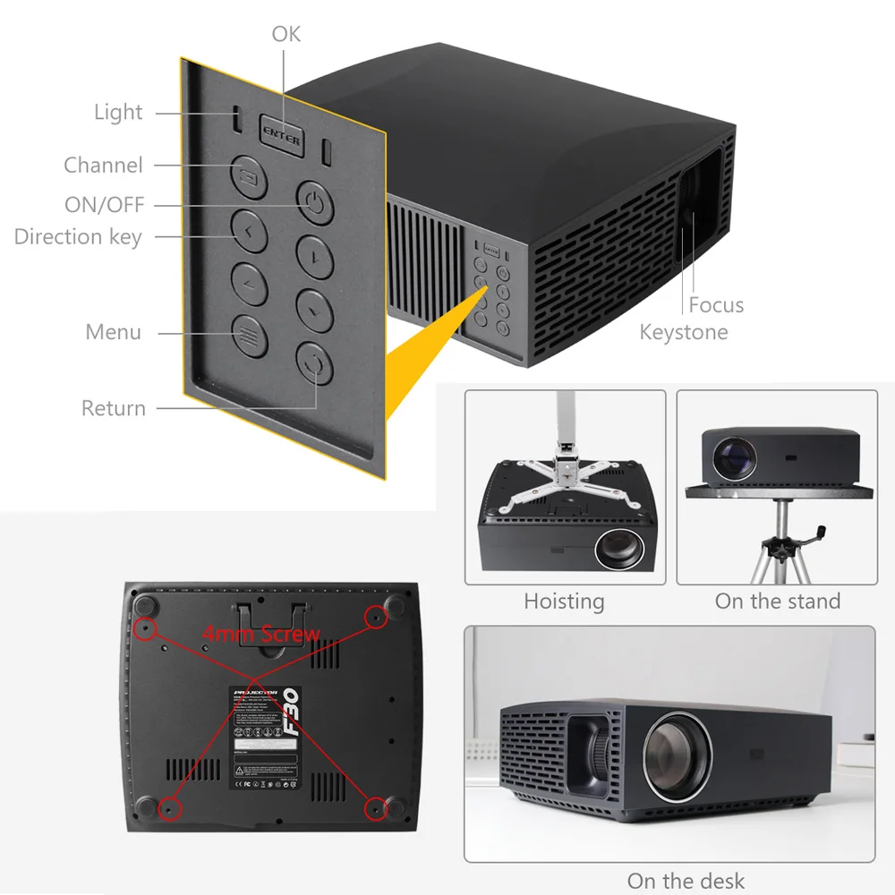 Кинопроектор ALSTON F30 F30UP Full HD 1080P 4K 6500 лм Android Wi Fi Bluetooth HDMI|Проекторы для домашнего