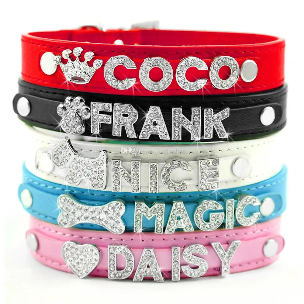 

(5 Colors 4 Sizes) Mixed PU leather Personalized Custom Dog Collars for 10mm Letters and Charms