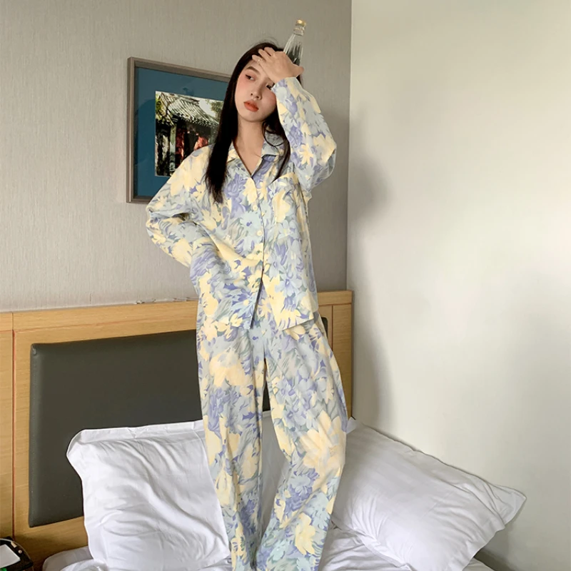 Пижамный комплект Женский в японском стиле с цветочным принтом | Женская одежда
