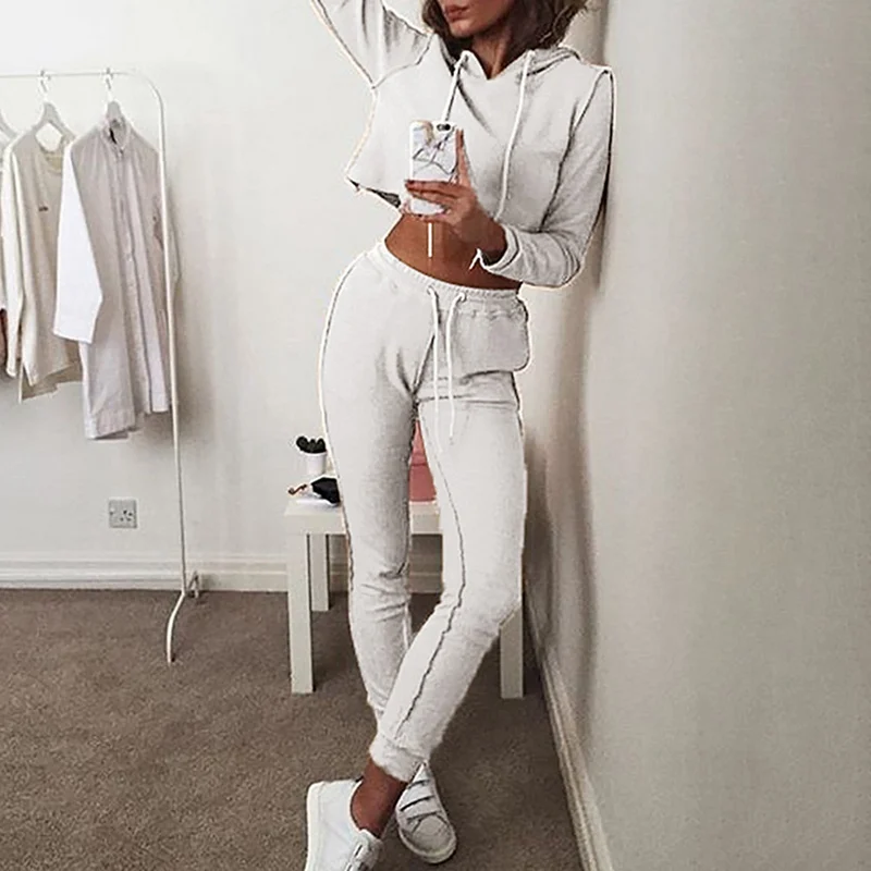 

SHUJIN Casual Spring Two Piece Set Women Pink Outfit Long Sleeve Crop Top Leggings Women Joggers Matching Sets Ladies Tracksuit