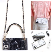 fashion square marble leather chain satchel phone case for iphone 12 mini 11 pro max xr xs max 7 8 6s plus se handbag back cover