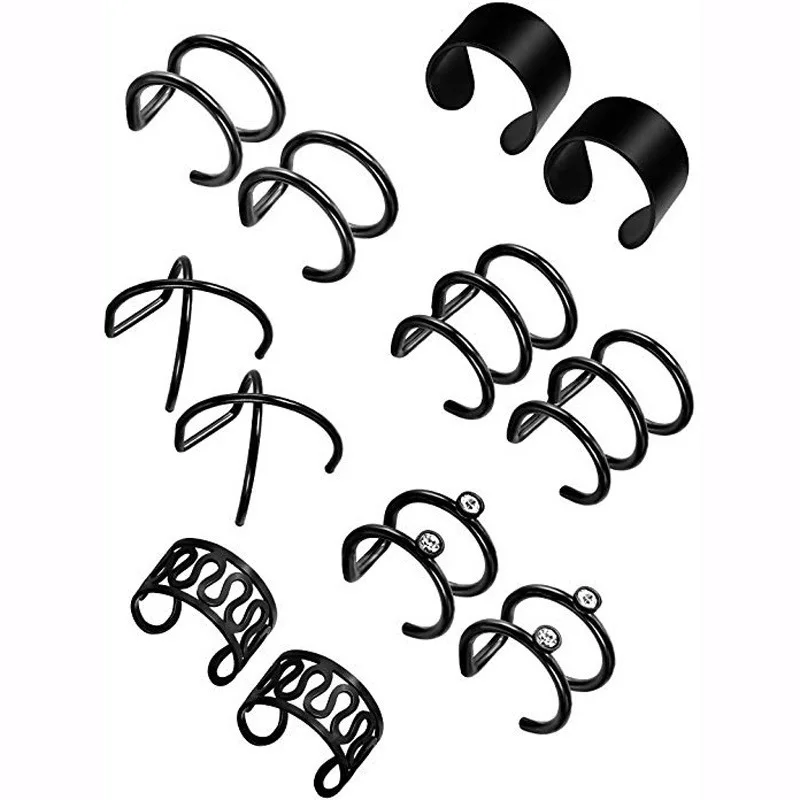 12 шт./компл. Stainelss Сталь клип на Кафф серьги поддельные Надеваемые На ушной хрящ