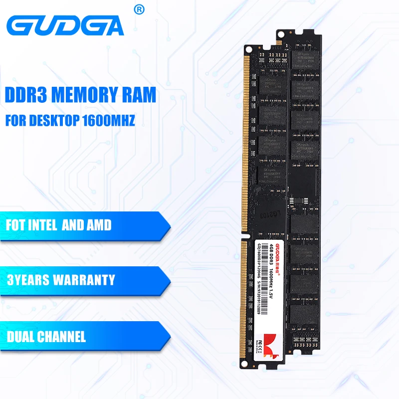 

Оперативная память GUDGA Ddr3, 8 ГБ, 4 Гб, 1600 МГц, без Ecc, DIMM память для настольного ПК, 240 контактов, высокосовместимый модуль памяти для настольного...