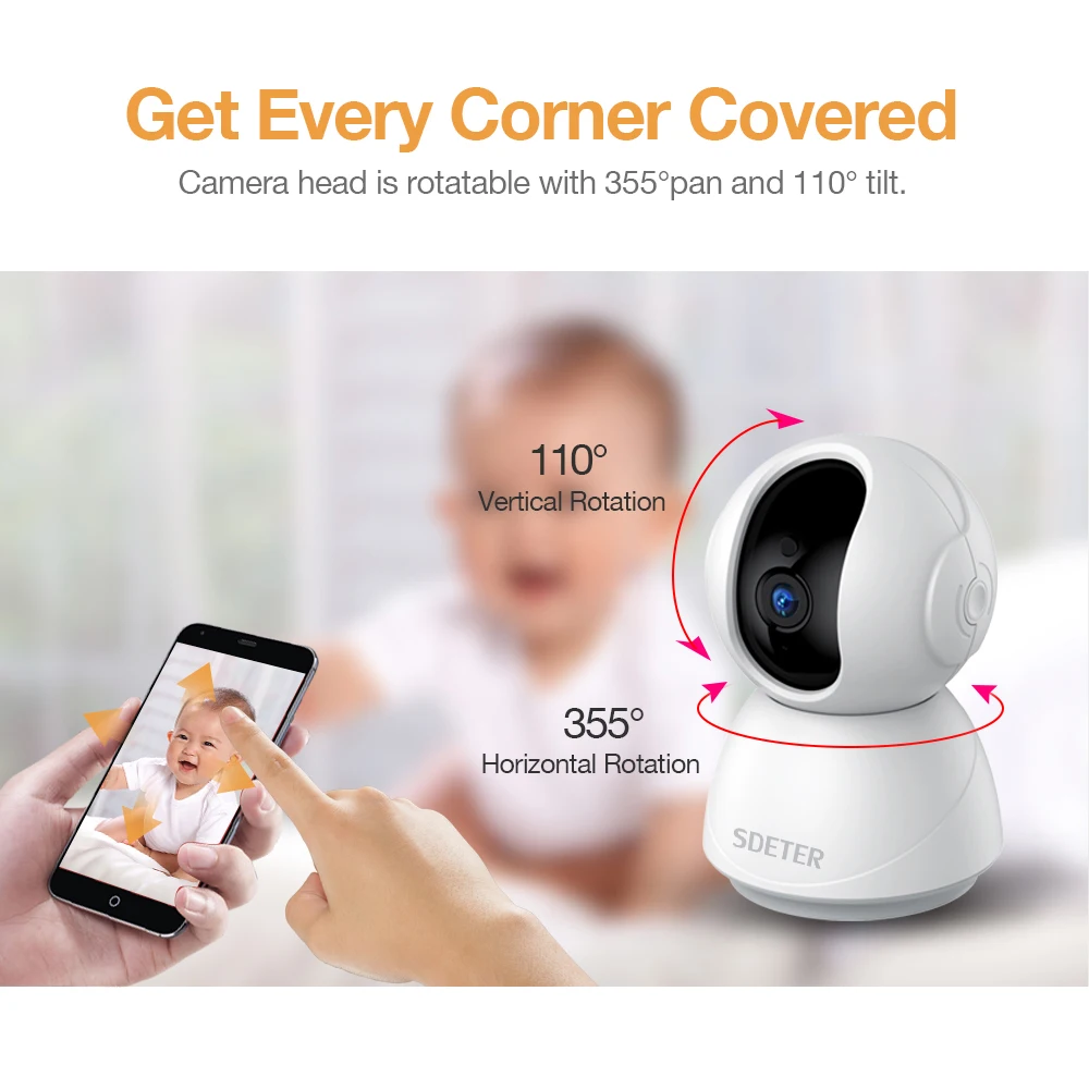 sdeter electronic baby monitor with camera wifi night vision surveillance security cctv ip video cam support google alexa tuya free global shipping