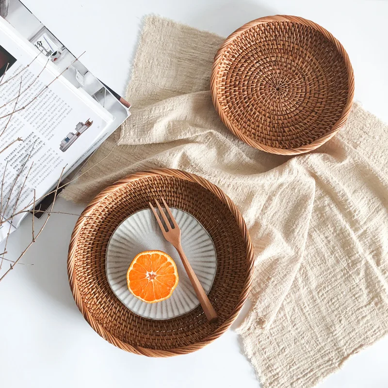 

Household Items Handmade Rattan Fruit Baskets Home Snacks Fruit Tray Homestay Desktop Woven Basket Food Storage Baskets