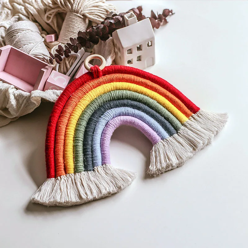 

Weaving Rainbow Wall Ornament for Women Girl Kid Room Boho Handmade Macrame Charm Pendant Wall Hanging Decoration Gifts
