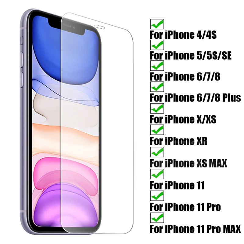 Жесткая прочная защитная пленка 9H HD для iPhone X XR XS Max Передняя 4 4S 5 5S SE 6 6S 7 8 Plus 11 12 Pro