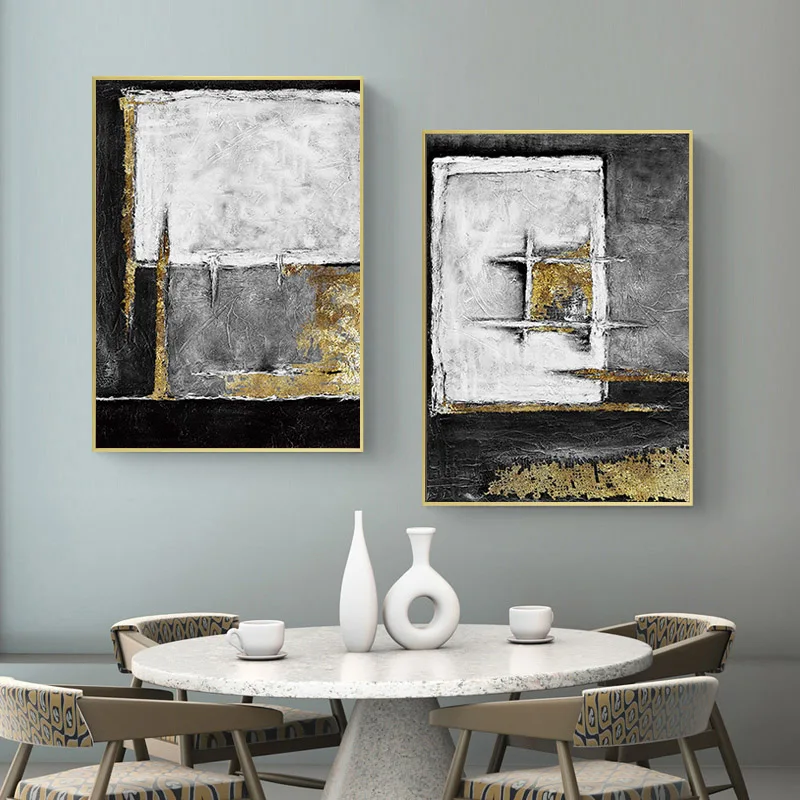 Modern Abstract Black and Golden Wall Art Canvas Painting Retro Industrial Style Picture for Living Bedroom Home Decoration | Дом и сад