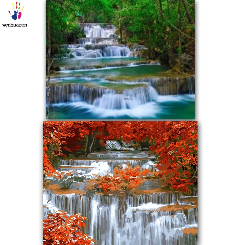 DIY картинки для раскраски по номерам с цветами красота водопада картина