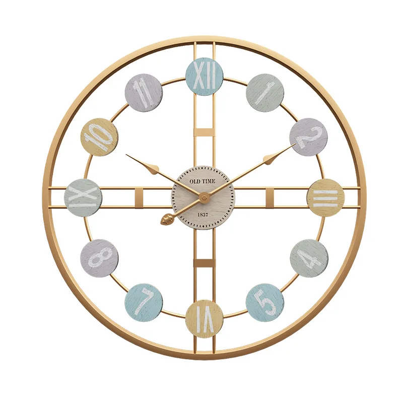 60cm 3D Retro Nordic Wall Clock Metal Roman Numeral DIY Decor Luxury For Home Living Room Bar Cafe Silent Round Watch | Дом и сад
