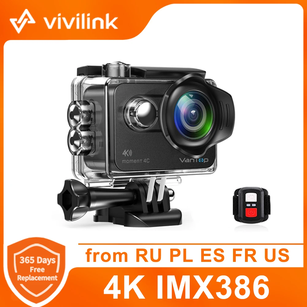 

Vivilink Action Camera VanTop Moment 4C 4K 60FPS EIS WiFi 1080P Waterproof Underwater Loop Recording 2" Touch Screen Sport Cam
