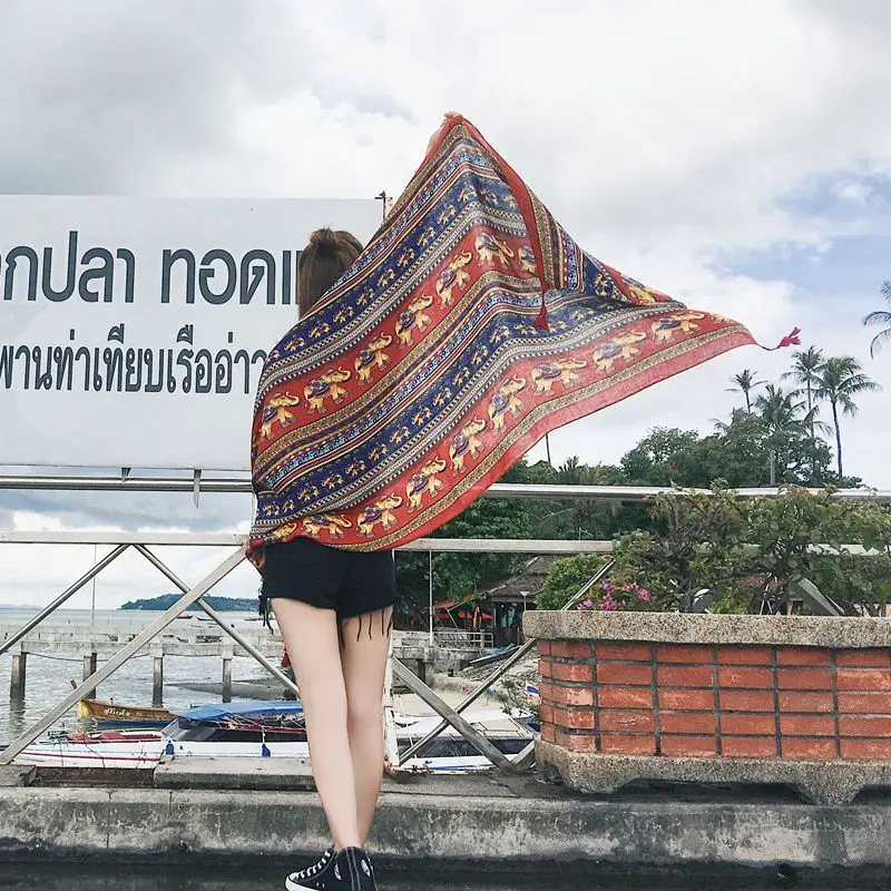 Тайские стильные шарфы женские красочные слона шаль с принтом купальник покрытие солнцезащитное пляжное полотенце Vestidos De Playa