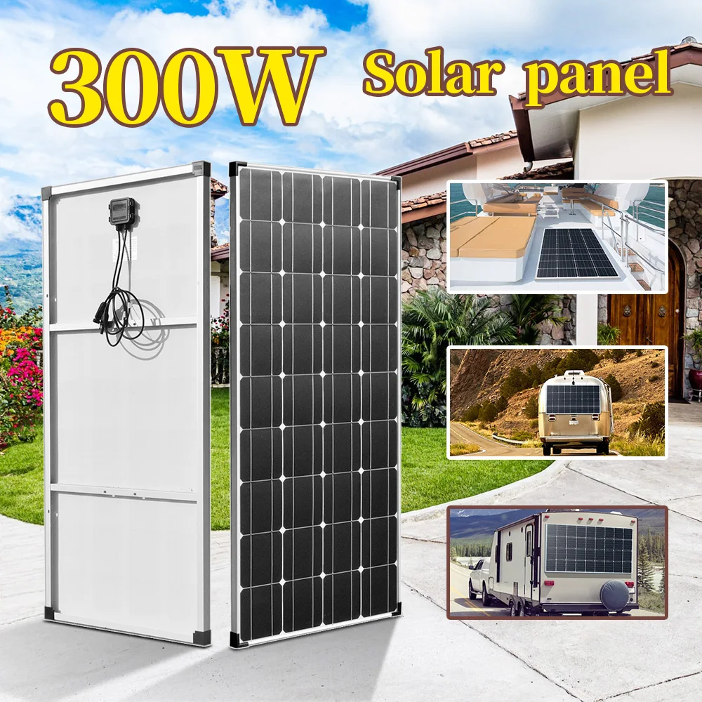 300w solar panel 12v kit 150w 100w 50w 20w 5v monocrystalline cell battery charger for cellphone car vans camper RV boat 1000w |