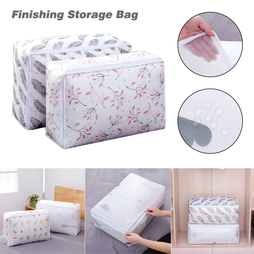 

Hot sale Foldable Quilt Storage Bag Feather Print Home Clothes Quilt Pillow Blanket Storage Bag Travel Luggage Organizer Bag 1pc