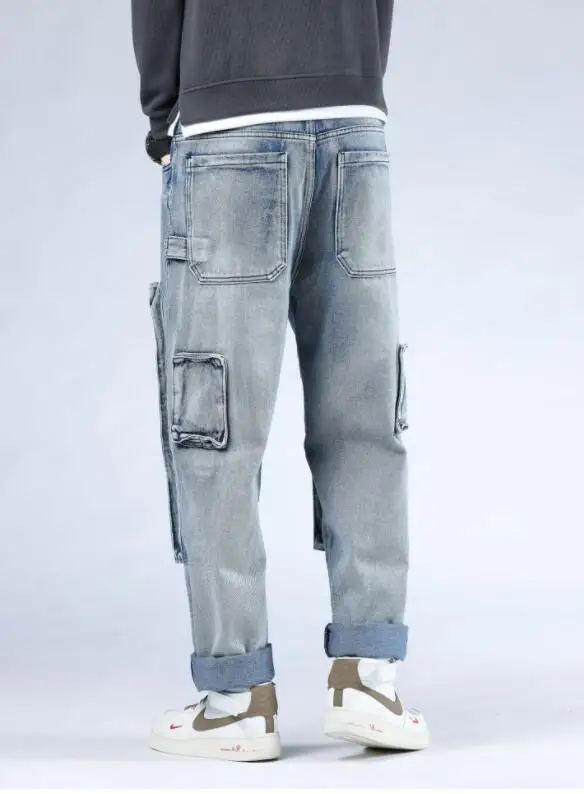 Loose Jeans For Men Baggy Jeans Big Pocket Do The Old Washed Jeans Skateboard Pants Baggy Men Jeans Size 40-46