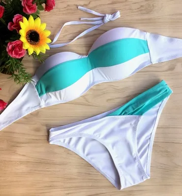 Сексуальный женский комплект нижнее белья пуш-ап синий белый полосатый