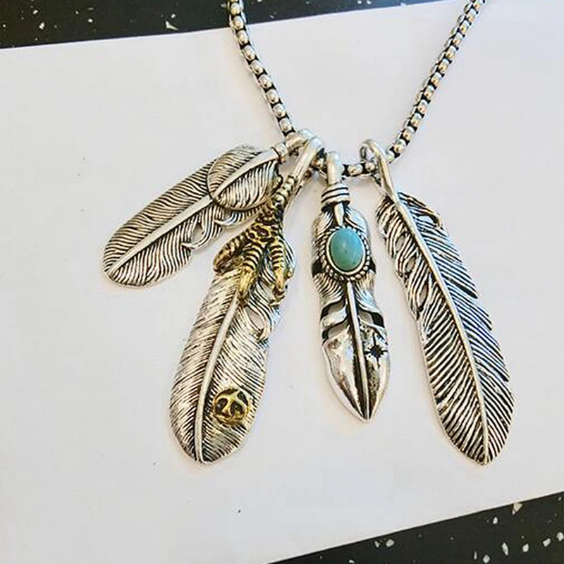 Индейский бирюзовый кулон из сплава с пером орла и ножками для ожерелья браслета