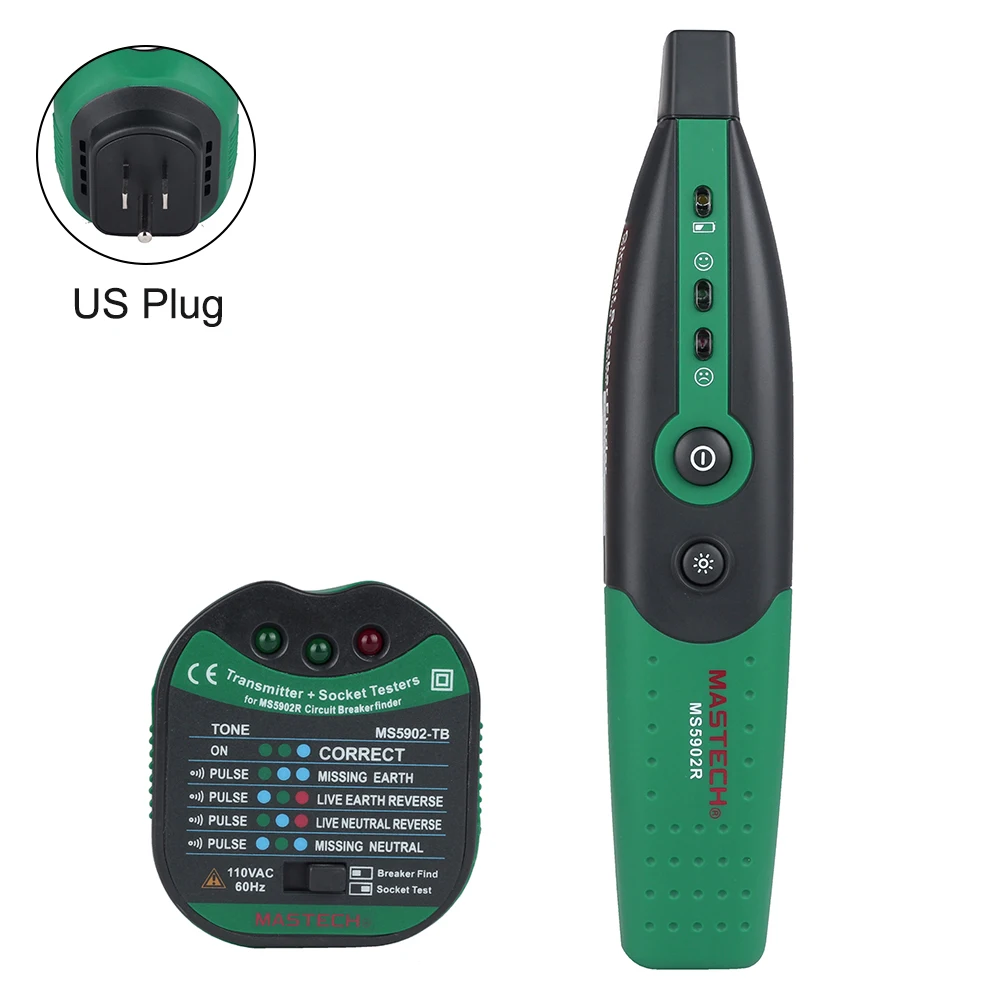 

Портативный тестер розеток MS5902 с Предупреждение светильник низкого заряда батареи, профессиональный автоматический выключатель
