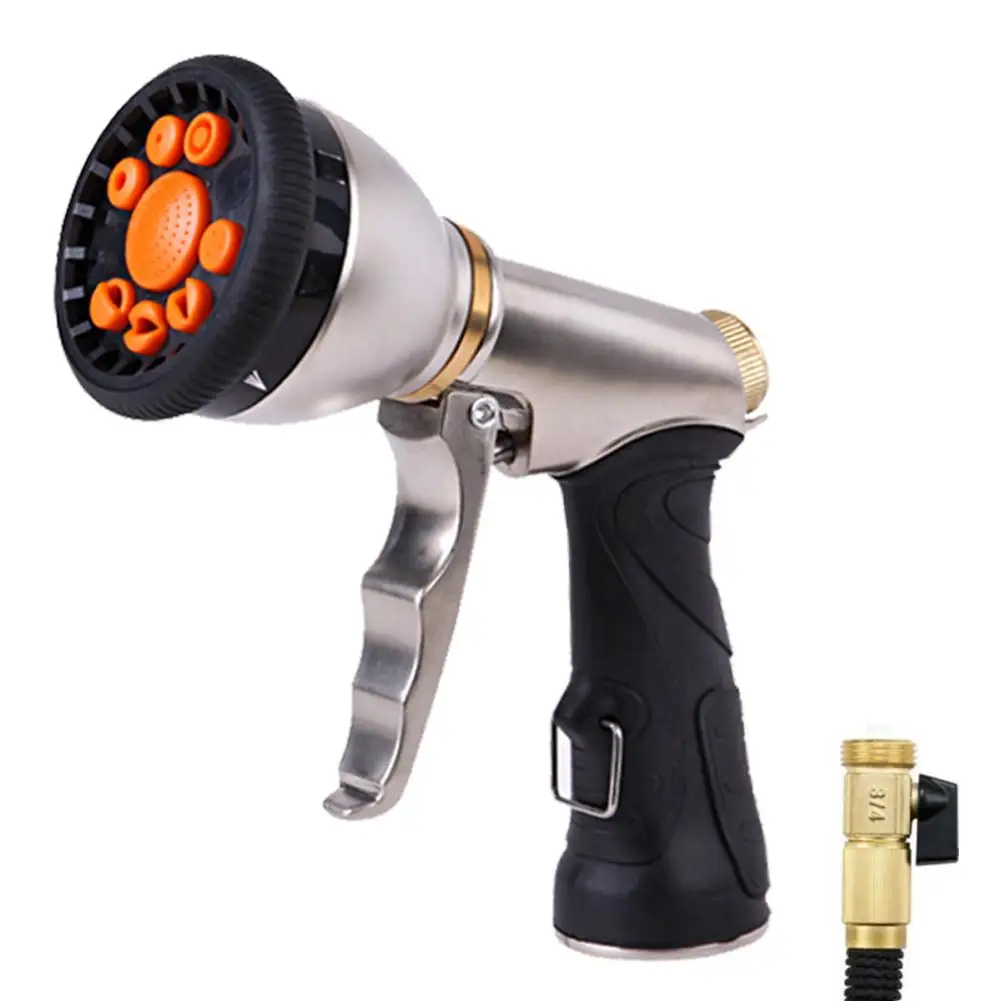 

Garden Hose Nozzle Heavy Duty High Pressure Metal Spray Gun with 9 Adjustable Patterns for Watering Lawn Garden Pets Shower #CO