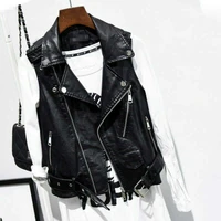 gilet sleeveless womens jacket leather waistcoat black vintage faux biker coats