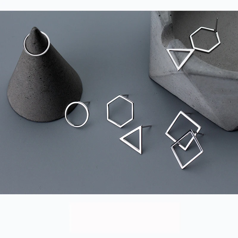 Женские шестигранные серьги гвоздики Trusta круглые и прямоугольные из 100%