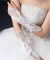 lace wedding brides satin rhinestone crystal long gloves