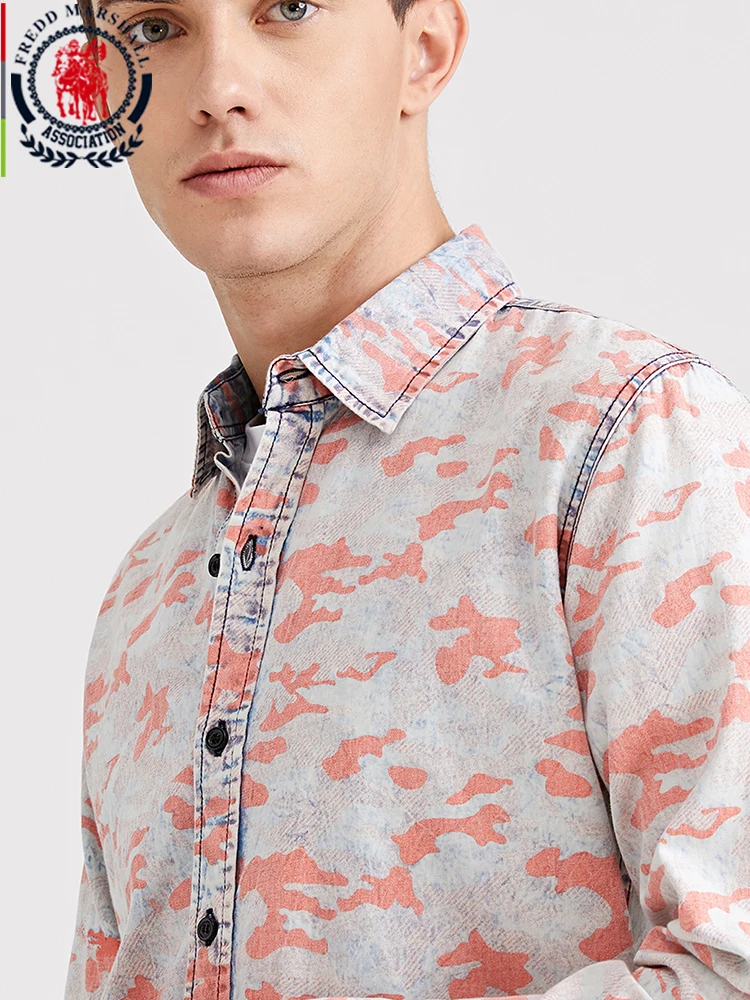 Fredd Marshall новинка 2019 модная мужская рубашка с принтом длинный рукав повторяющийся