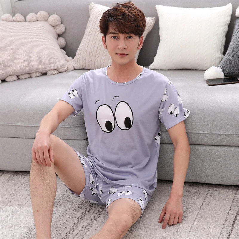 Женский и мужской пижамный комплект Летний Тонкий халат с коротким рукавом