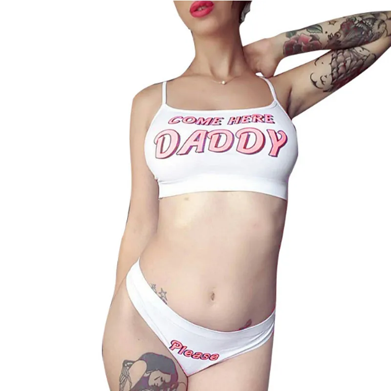 

Эротическое женское сексуальное нижнее белье без рукавов Harajuku Kawaii укороченное женское бикини с буквенным принтом майка Сексуальное белье