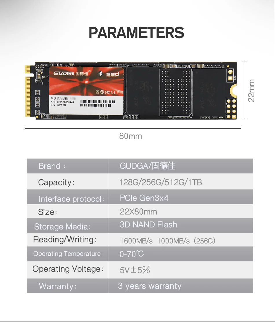 Внутренний твердотельный накопитель GUDGA M.2 22*80mmPCIE NVMe1TB жесткий диск m2 PCI e nvme для