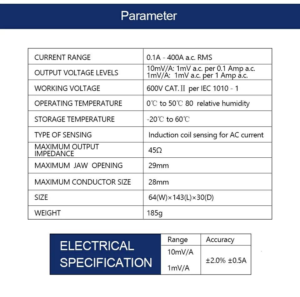 MASTECH Origin MS3302 токовые клещи переменного тока 0.1A-400A преобразователь True RMS
