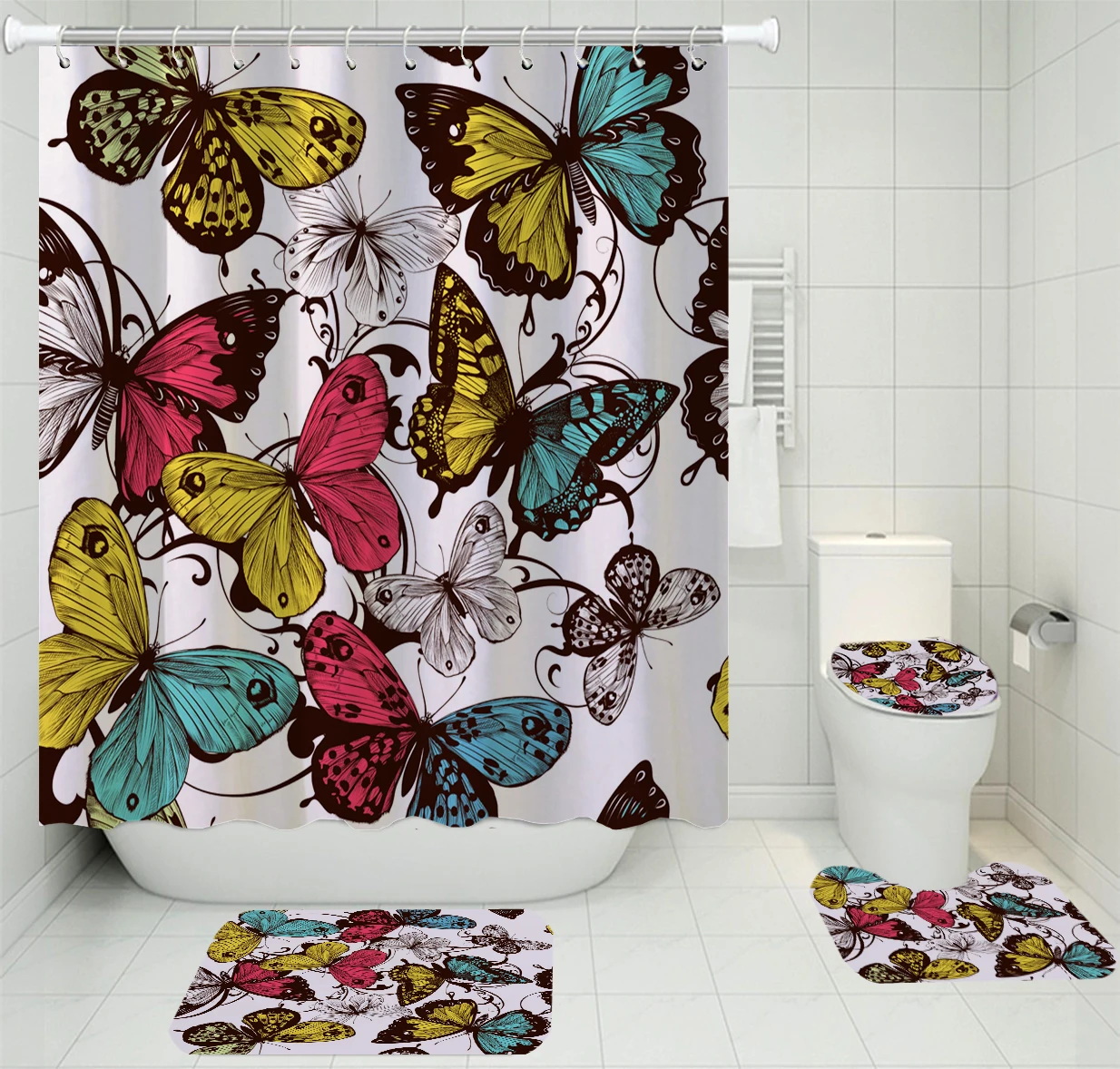 4 шт. занавеска для ванной с 3D-принтом в виде бабочек | Дом и сад