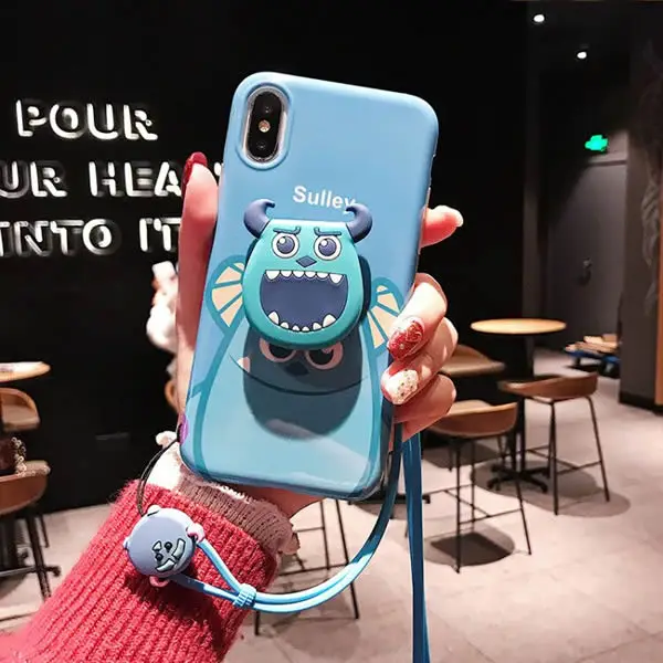 For iphone 11 pro XS max XR X Cute Sullivan Mike Monsters Case Soft matte cover 6 6s 7 8 plus Shell +stander +Strap |