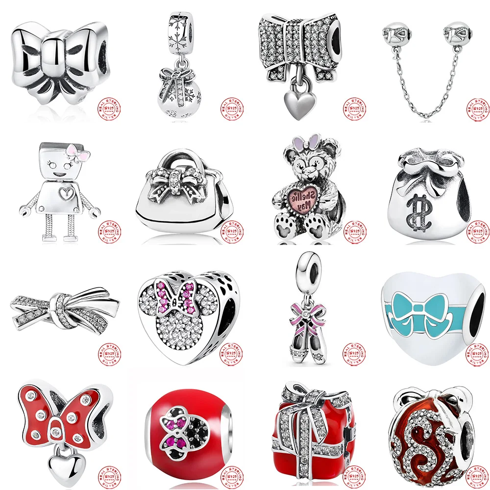

Birthday gift 925 Silver Sterling Bow Little Bear Charms CZ Beads for Women party Original Bracelets & Bangle Jewelry DIY gift