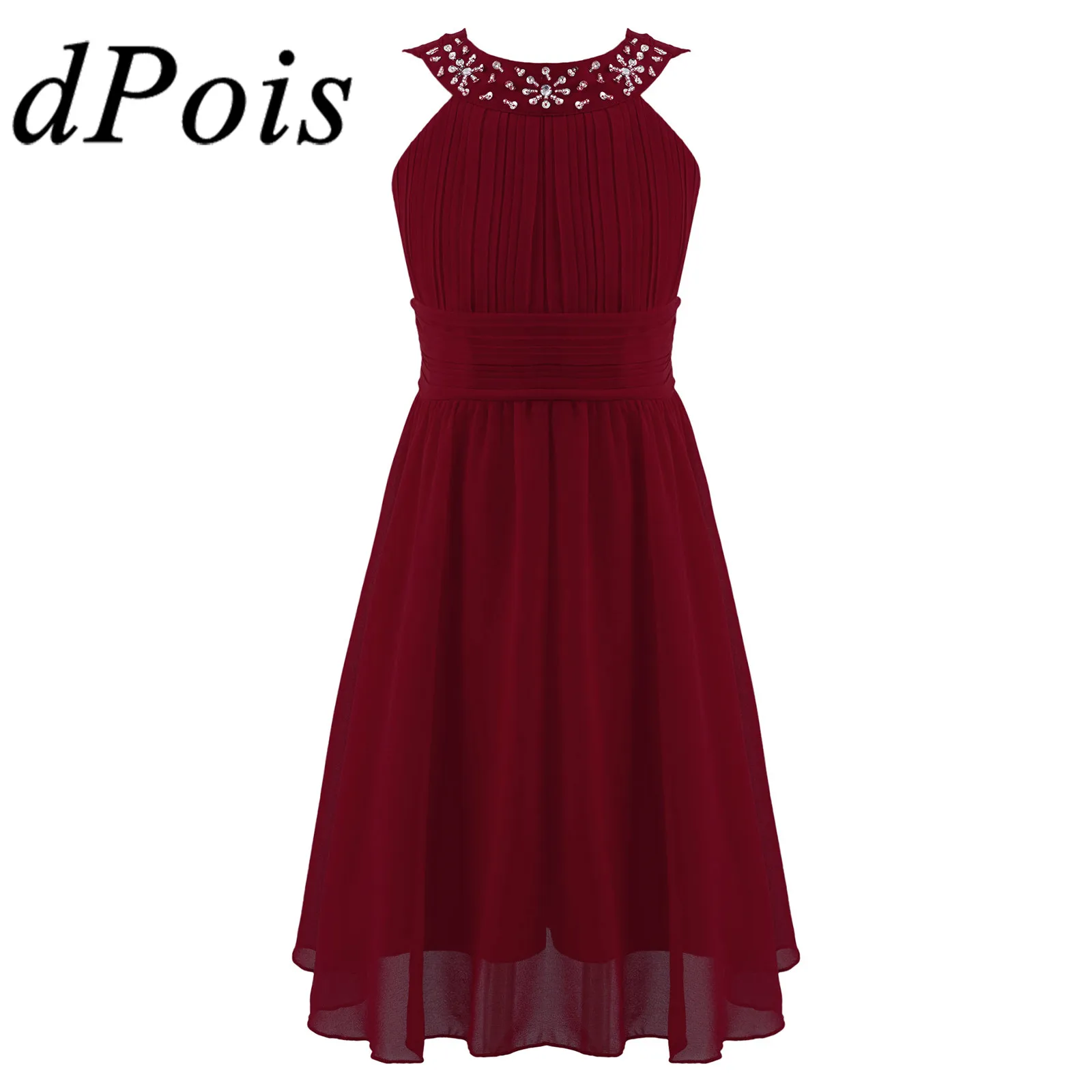 

Kids Girls Rhinestone Halter Neck Chiffon Dress Elegant Girls Dress Performance Costume Dance Wear Petites Petites Filles Robes
