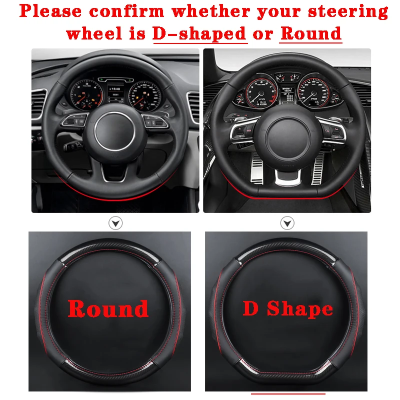 Popular Car Carbon Fiber Leather Steering Wheel Covers Interior Accessories 38cm for Wuling SGMW S3 S1 Cortez Plus Styling | Автомобили и