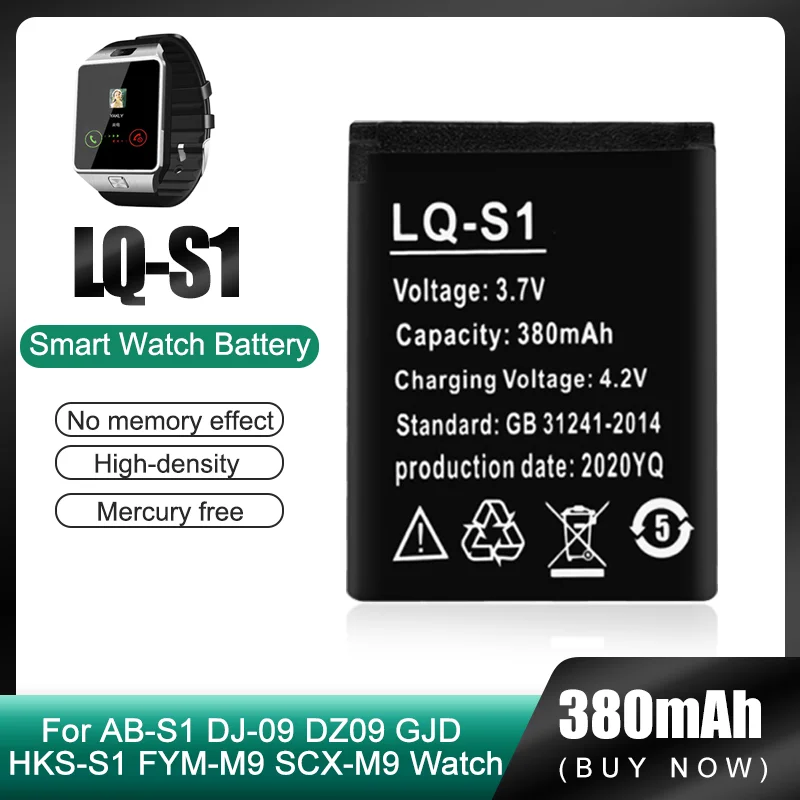 1-4PCS LQ-S1 3.7V 380mAh Rechargeable Lithium Polymer Battery For Smart Watch AB-S1 DJ-09 DZ09 GJD HKS-S1 FYM-M9 SCX-M9 W8 LQS1 |