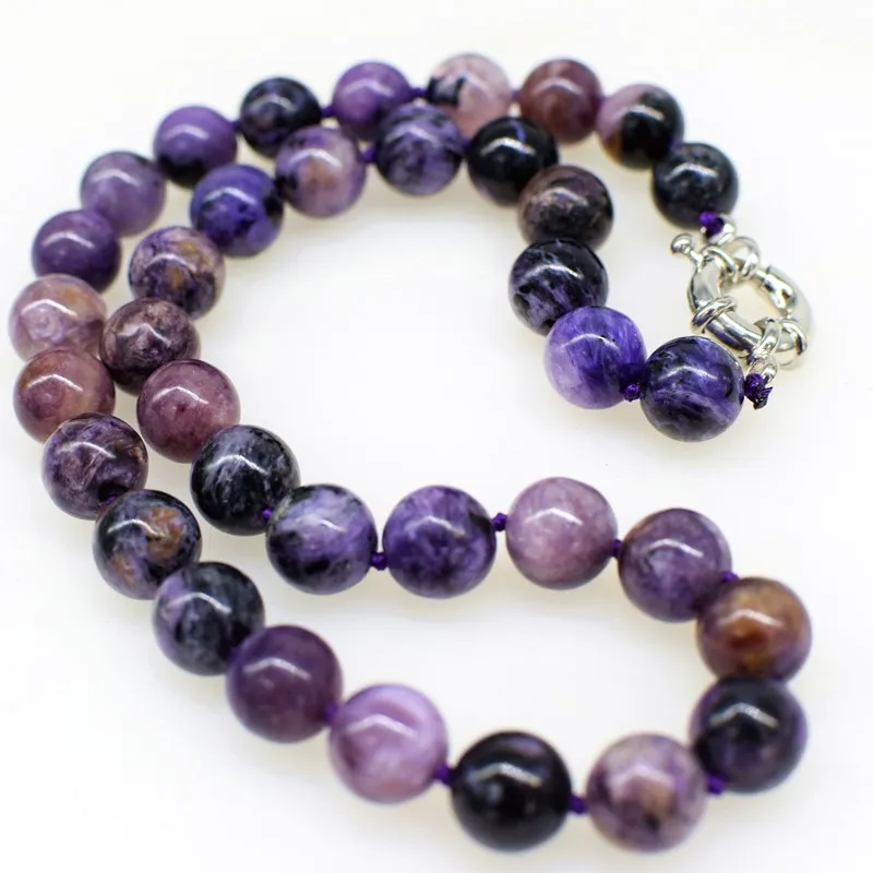 Ожерелье из драгоценных камней Charoite круглое фиолетовое ожерелье 8/10/12 мм 18 дюймов