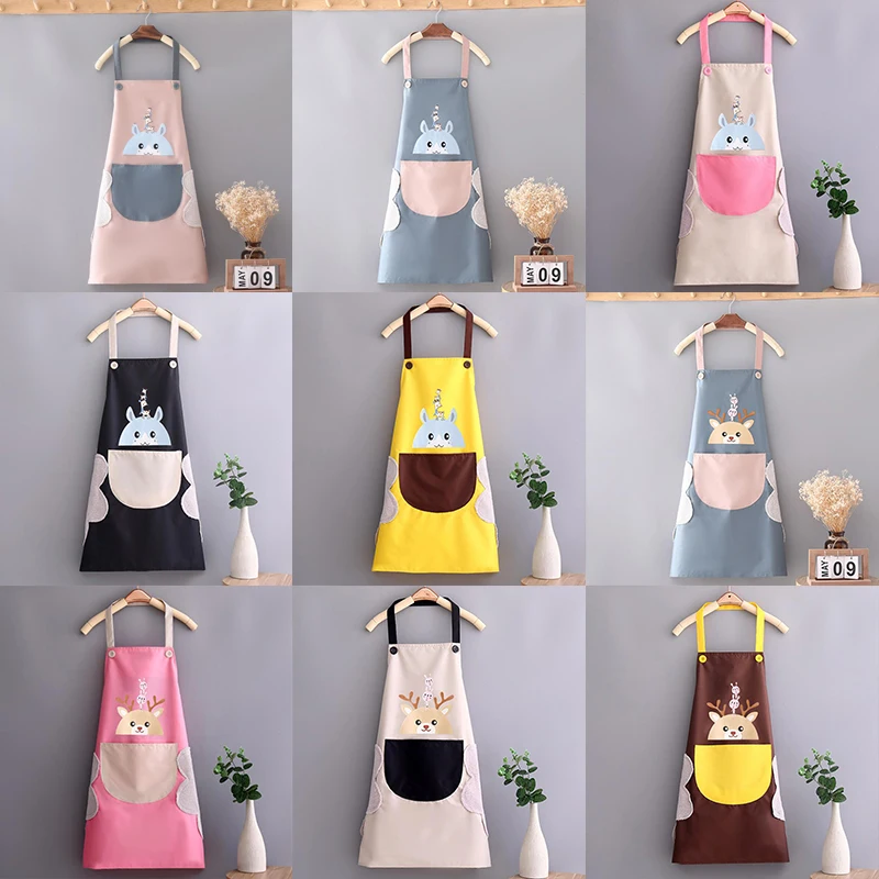 

Cartoon Deer Cooking Kitchen Pocket Apron Waterproof Oil-Proof Side Wipe Hands